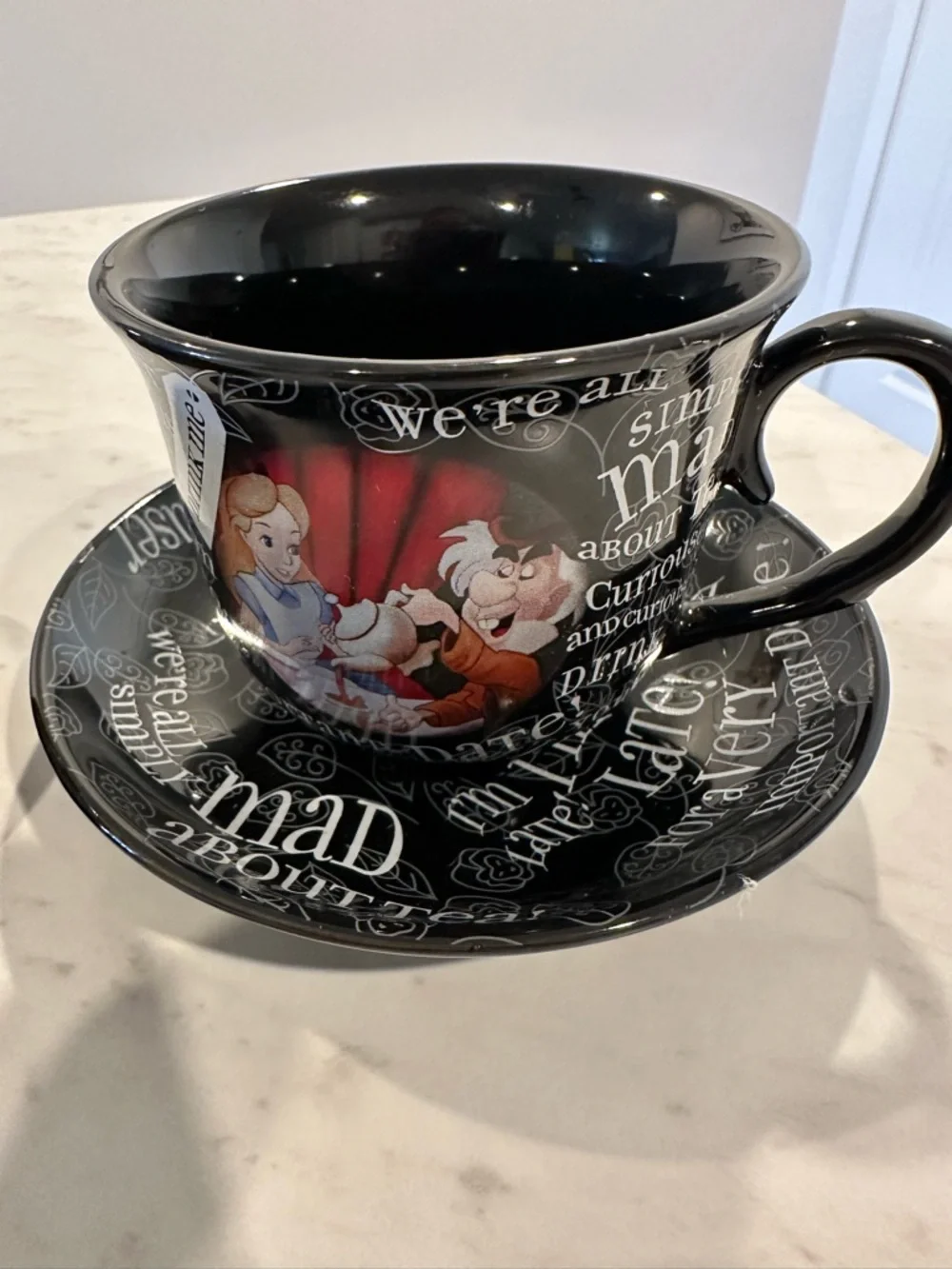 RARE!! New Disney Alice in Wonderland Black Teacup & Saucer Sets - 2 sided